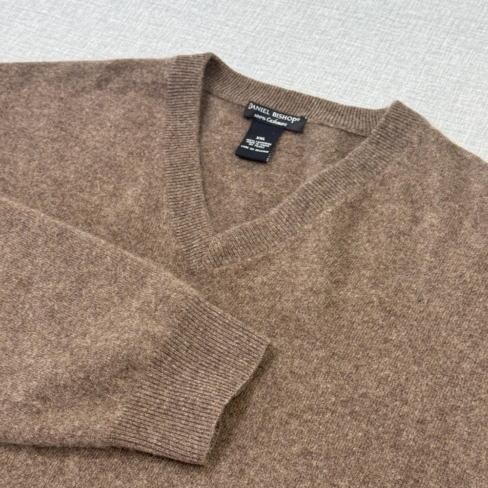 Daniel Bishop Cashmere Sweater Pullover Mens 2XL Brown V-Neck Long Sleeve